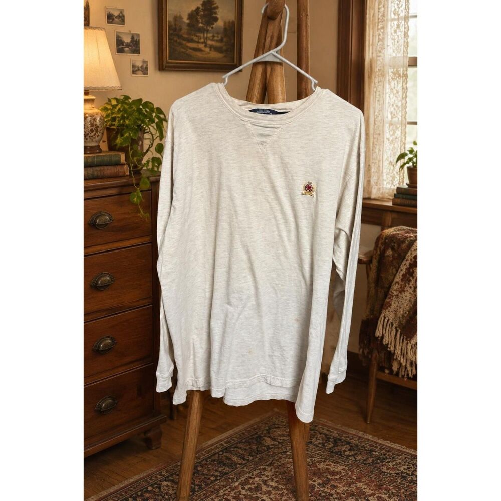 Tommy Hilfiger Long Sleeve Crew Neck Shirt Size L Crest Logo